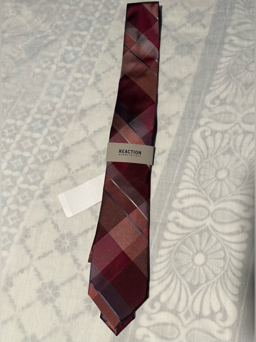 Kenneth Cole Reaction Maroon and Rust Plaid Tie